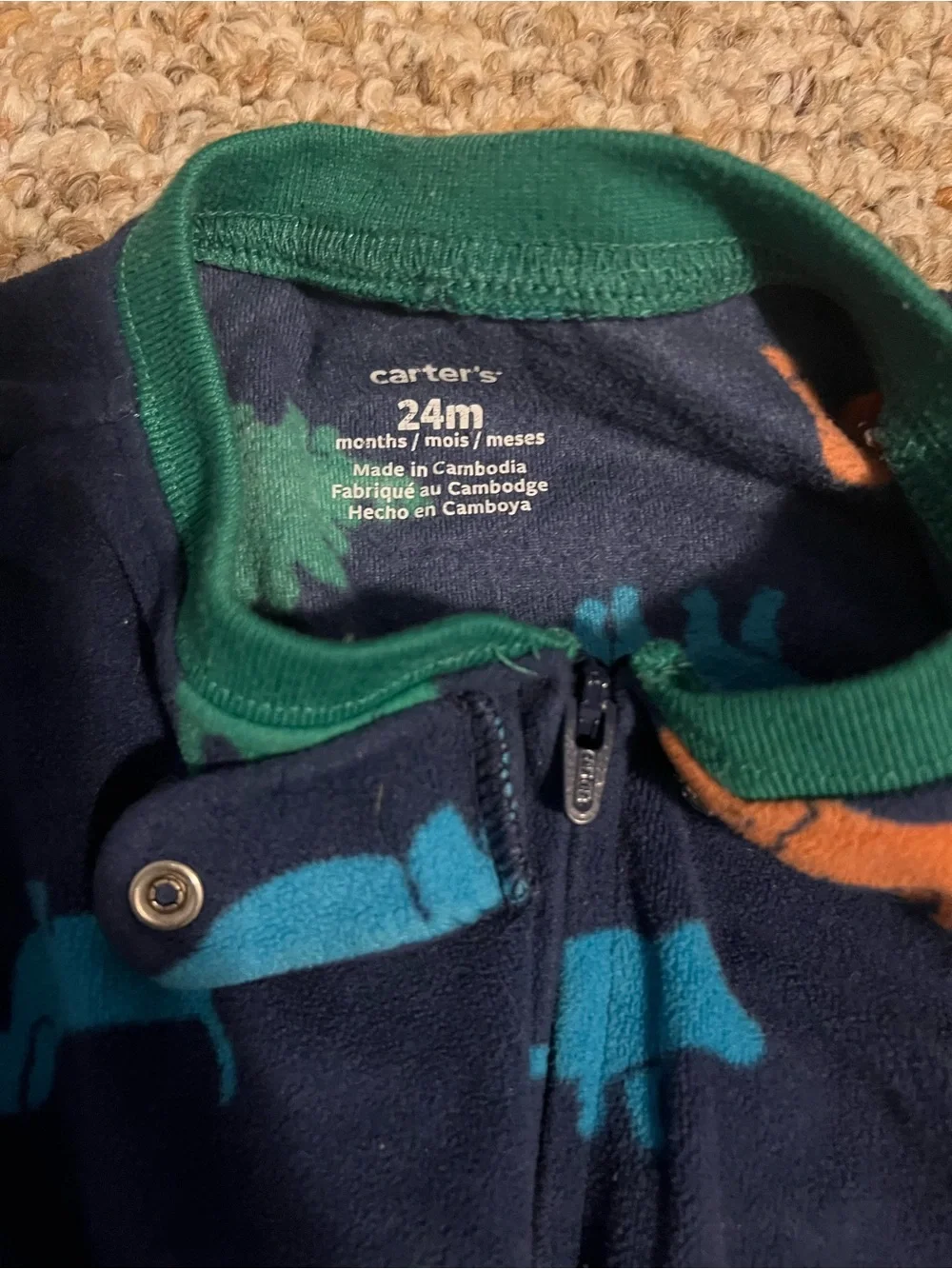 Carter's Navy One-Piece Footed Pajamas with Multicolor Dinosaur Print